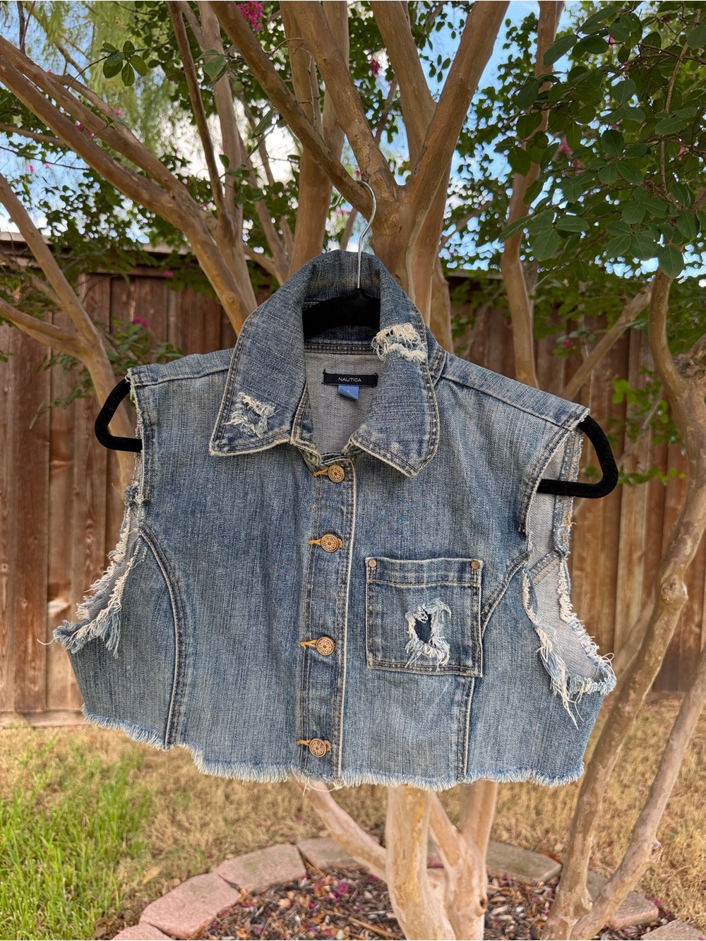 Distressed Denim Vest - Size Small - Nautica